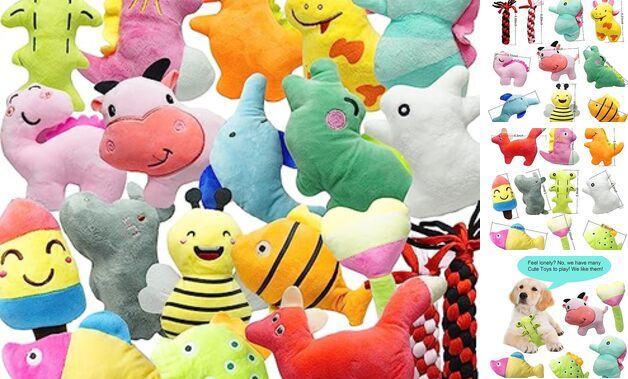 Cute Animal Designs Soft Dog Squeaky Toys (Pack of 20) for Small Medium Dogs