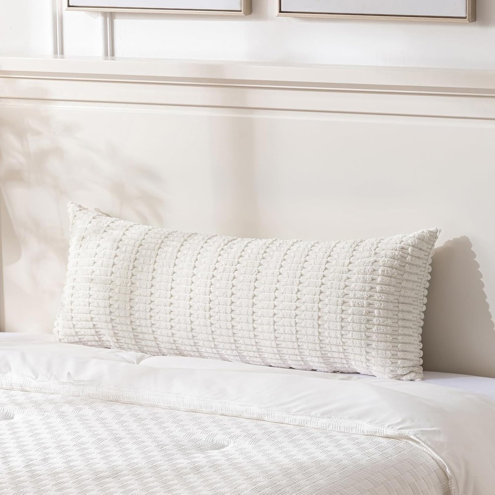 Cream Boho Long Body Lumbar Decorative Throw Pillow Cover 14x36 Inch for Bed