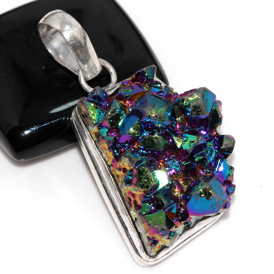Titanium Druzy 925 Silver Plated Gemstone Pendant 1.6