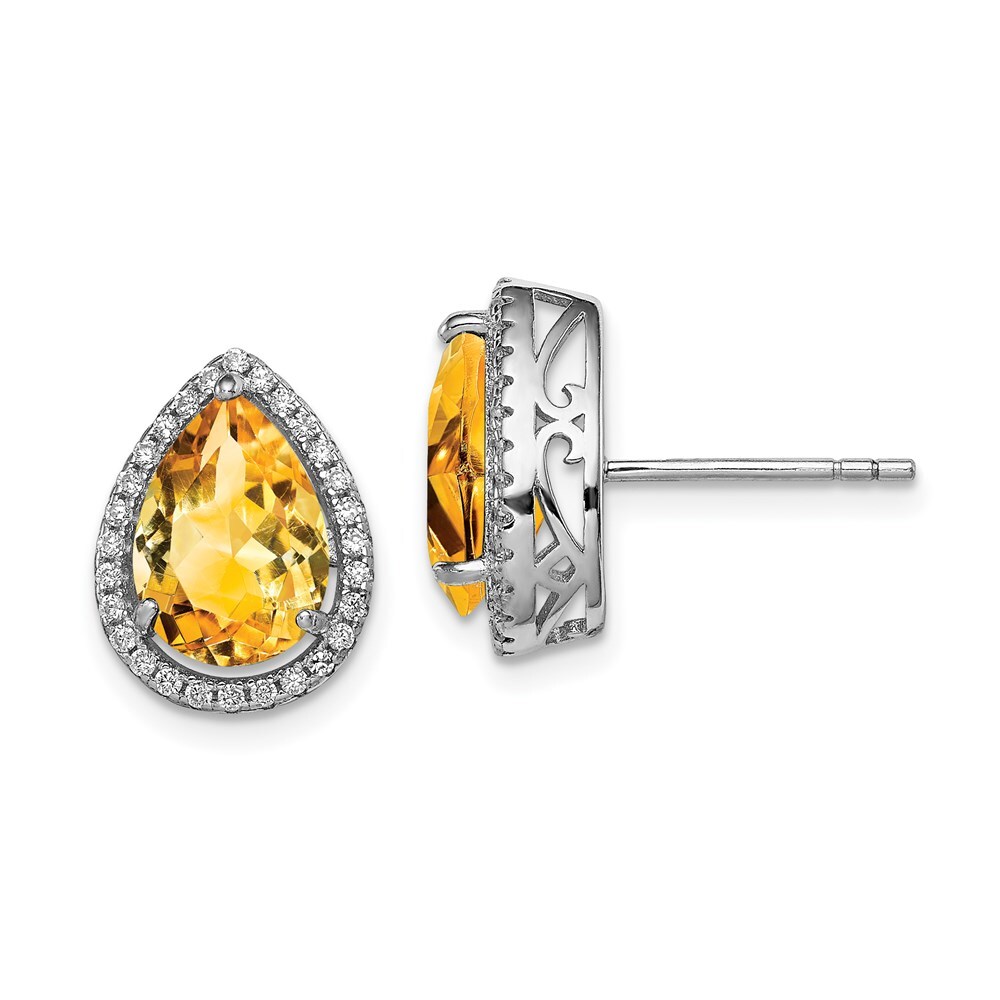 Sterling Silver Rhodium Citrine Cubic Zirconia Stud Earrings Polished Design