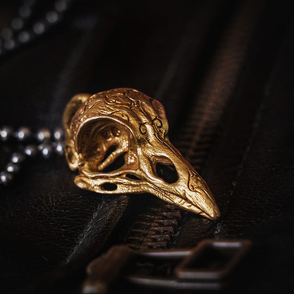 Brass Raven Skull Pendant Necklace Gothic Crow Amulet Animal Head Jewelry Gifts