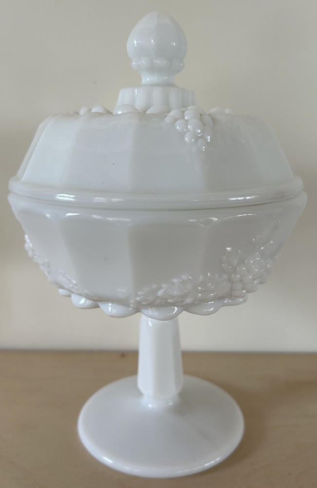 Vintage Westmoreland White Milk Glass Pedestal Compote with Lid