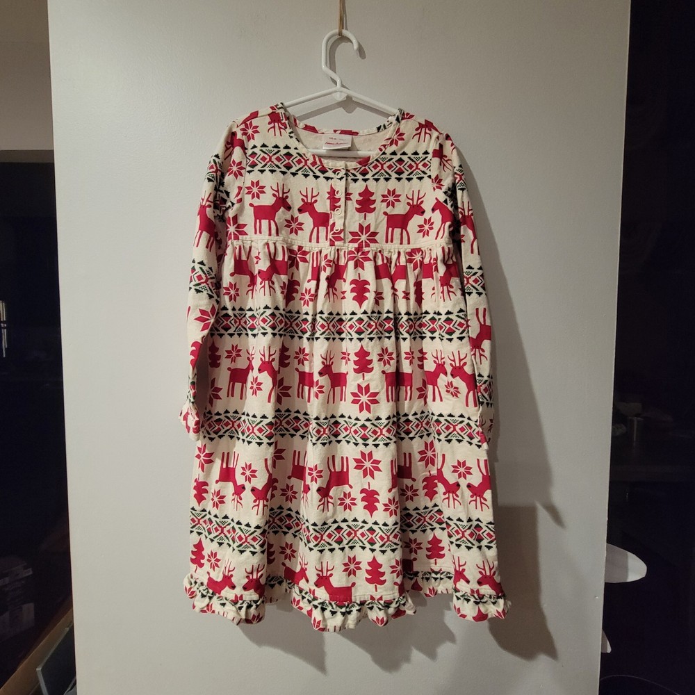 Hanna Andersson Holiday Reindeer Print Dress/Nightgown Size US 6-7 Years Girls