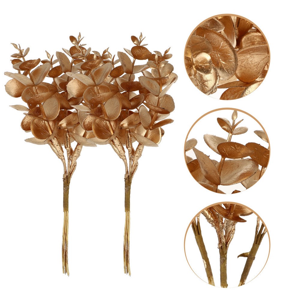3 Pcs Faux Gold Eucalyptus Leaves for DIY Crafts and Decor