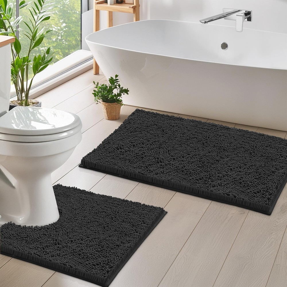 2-Piece Quick-Dry Plush Bathroom Rug Set - Super Absorbent & Anti-Slip