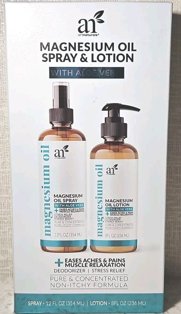 ArtNaturals Magnesium Oil Spray 12 oz + Body Lotion 8oz Set Extra Strength Ultra