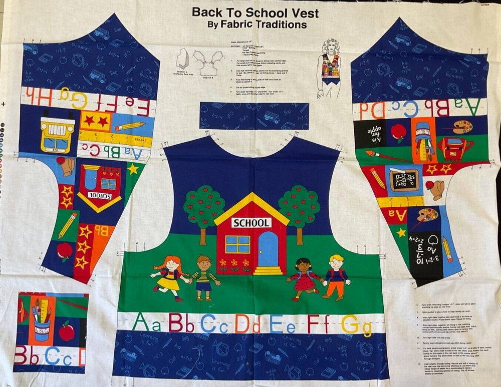 BACK TO SCHOOL ADULT VEST PANEL (S,M,L) BY FABRIC TRADITIONS (2003), 35