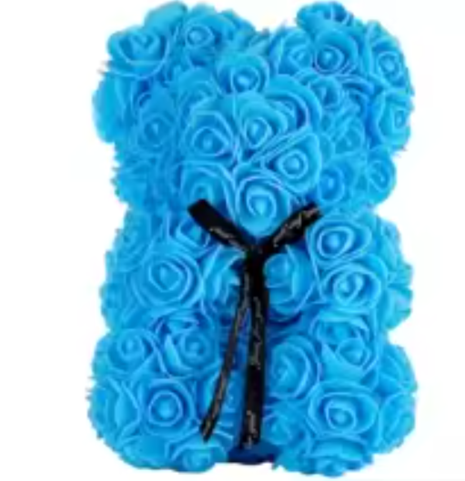 Valentines Day artificial rose bear blue 25cm