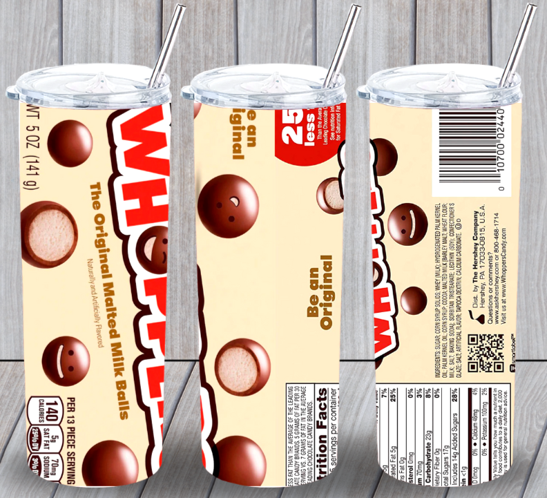 Whoppers Malted Milk Balls Multicolor 20oz Insulated Tumbler Lid Straw New