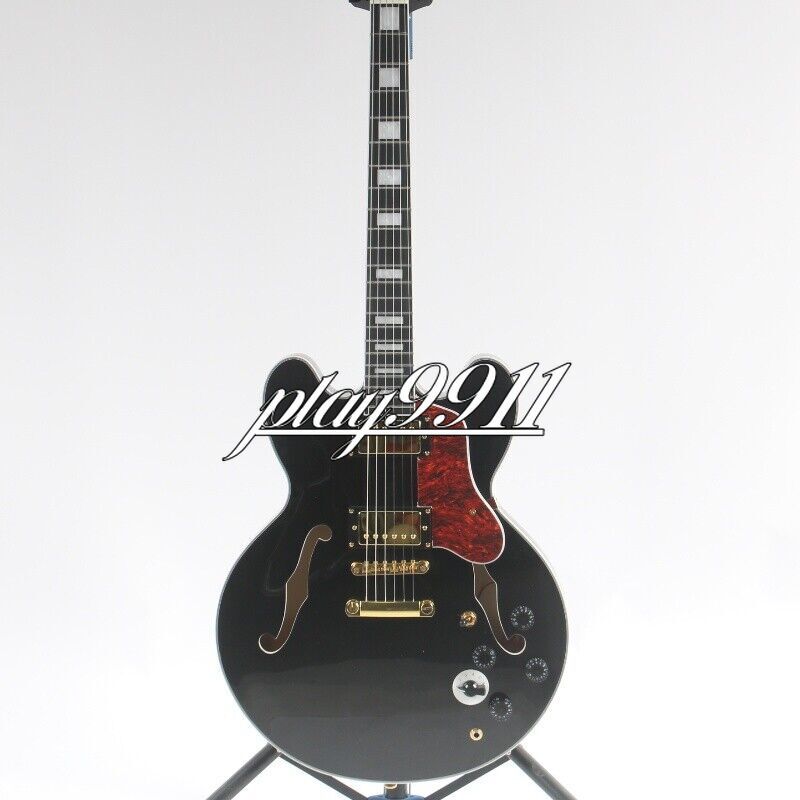 Black 335 Gold Hardware Electric Guitar Semi Hollow Body F Hole Mahogany Body