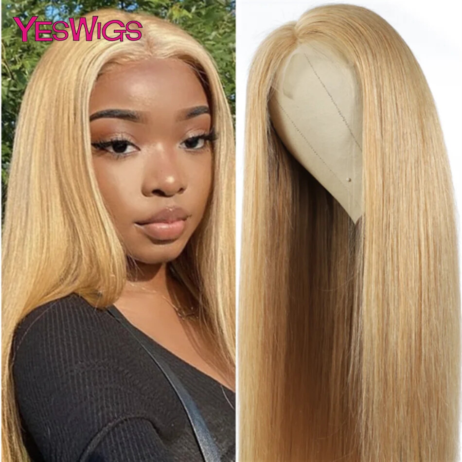 Honey Blonde 27 HD Lace Front Human Hair Straight Wig Transparent