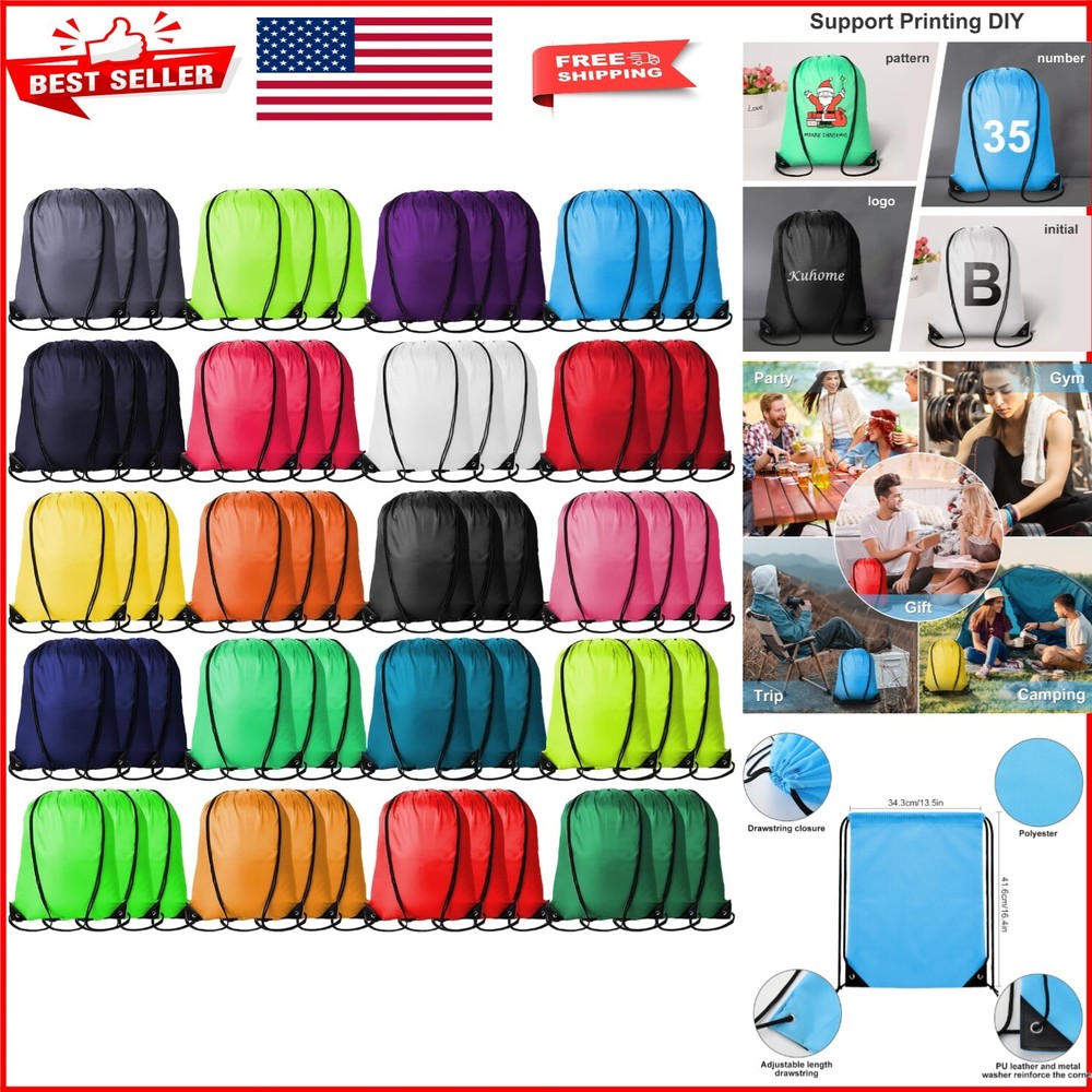 Multicolor Drawstring Backpacks Bulk – Perfect for Parties & Travel (60 Count)