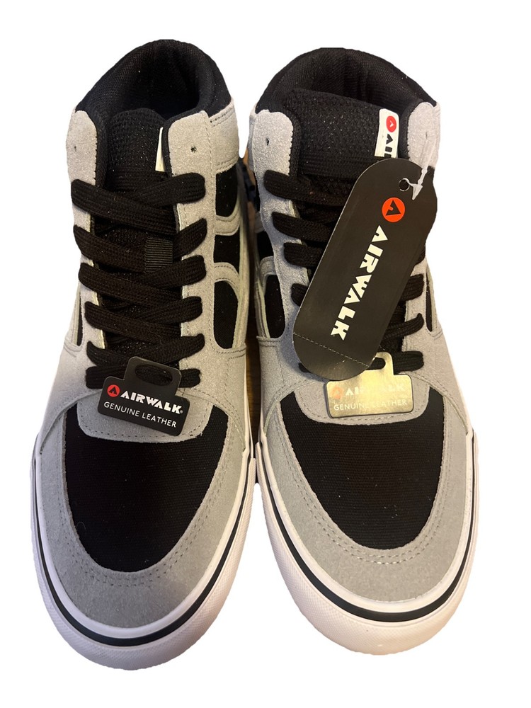 New Mens Airwalk Skate Shoes Genuine Leather Size 9.5 9 1/2 High Top  Gray Black