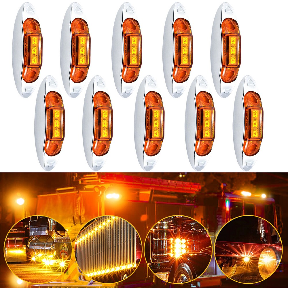 10pcs Red Amber Lens Marker Lights for Truck Trailer Turn Signals