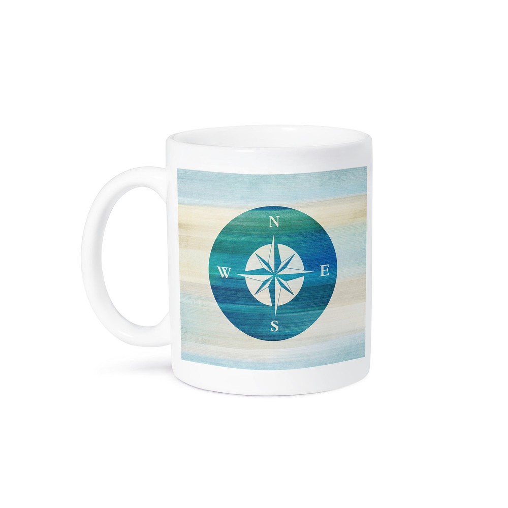 Aqua Nautical Compass Beach Art Mug by 3dRose