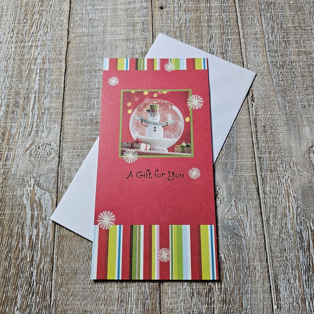 Christmas Gift Card Holder Greeting Card Red Snow Globe Stripes Glitter Hallmark-image