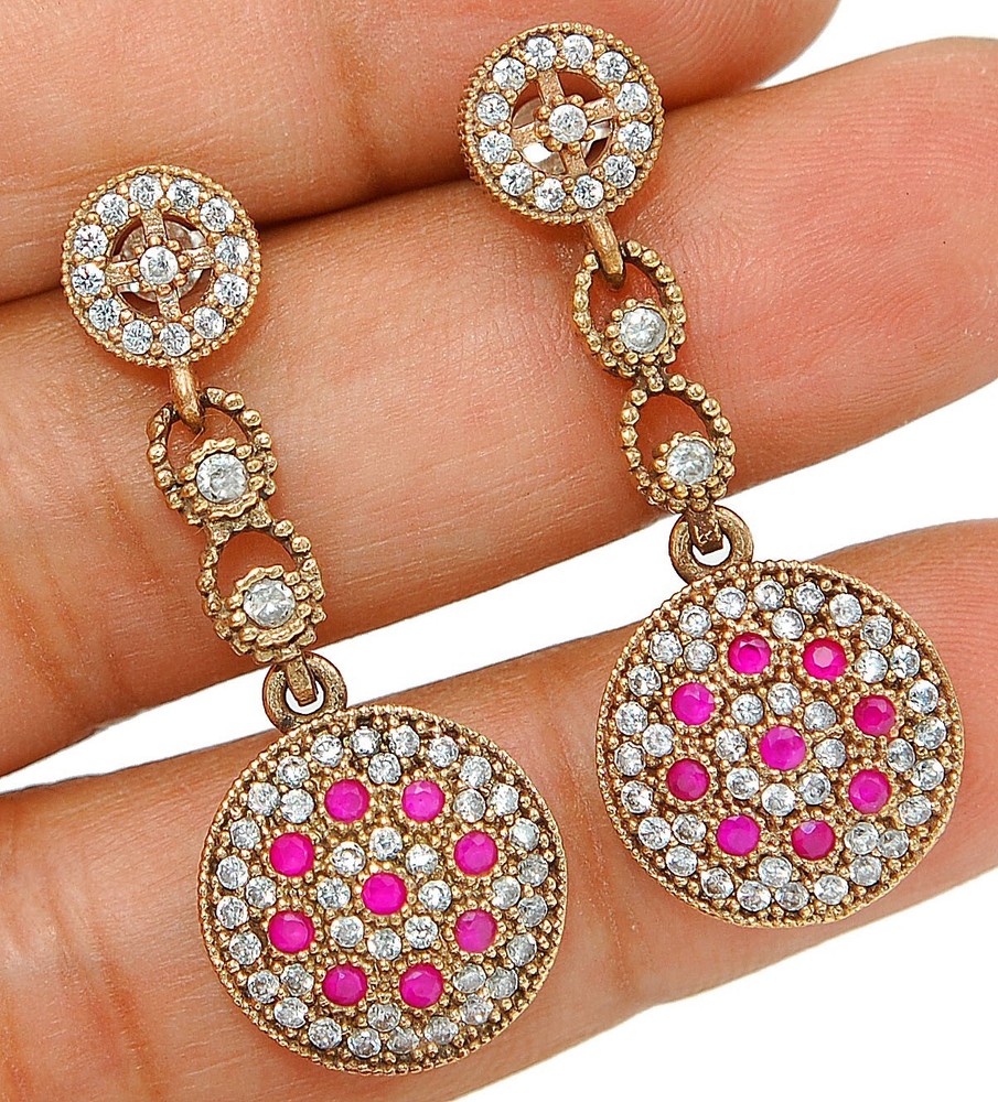 Ottoman Empire Inspired 4CT Treated Ruby 925 Sterling Silver Earrings TE1547