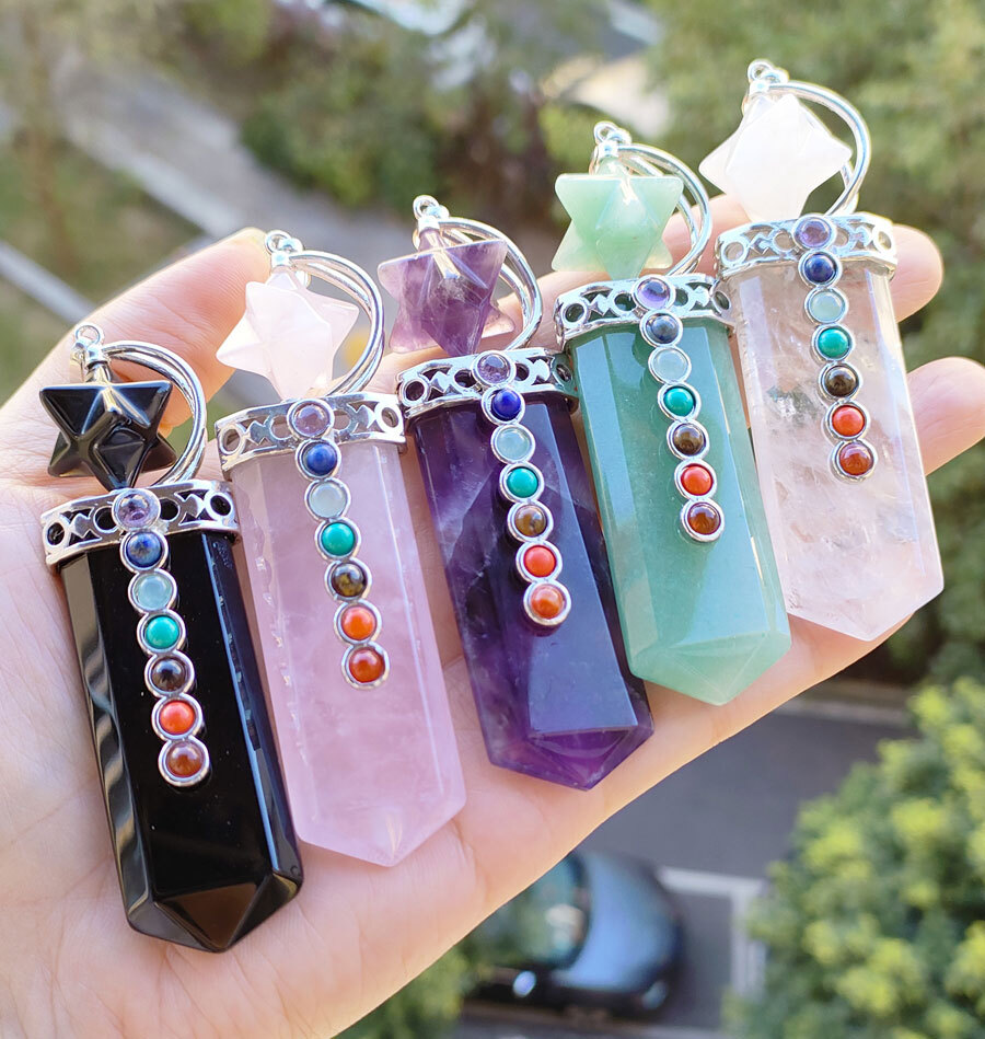 5pcs Natural Amethyst Vary Gems Pendant Energy Reiki Healing Amulet Power