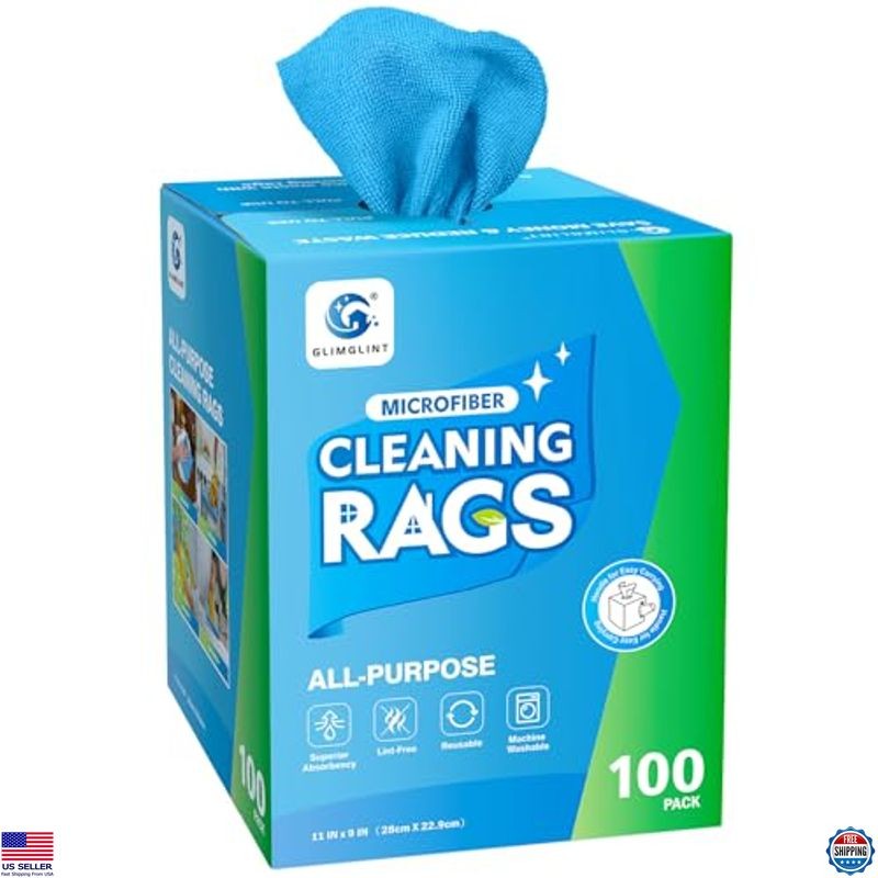 100 Pack Blue Microfiber Cleaning Cloths 11x9 Inch Lint-Free Ultra Absorbent