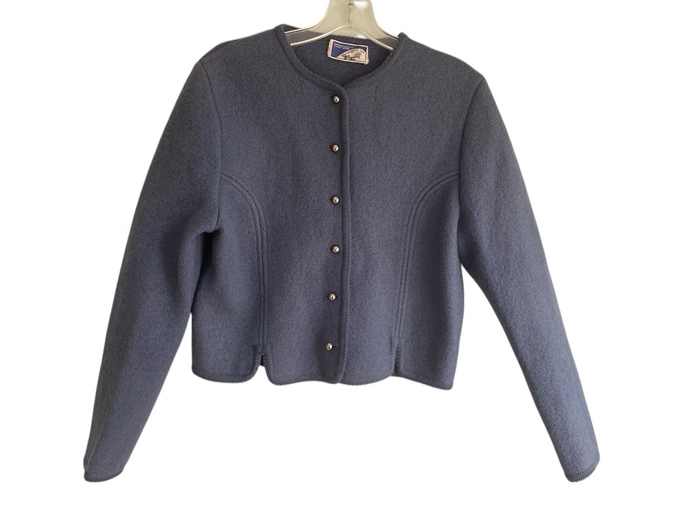 Vintage Eagles Eye Sweater Women Blue Boiled Wool Cardigan Button Down 12 Medium