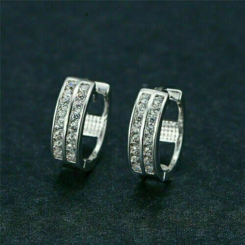 Round Cut Simulated Diamond 14K White Gold Plated Huggie Hoop Earrings for Women