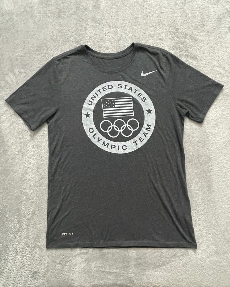 Nike Olympics Top Women's Medium Gray Swoosh Athletic USA Short Sleeve T-Shirt