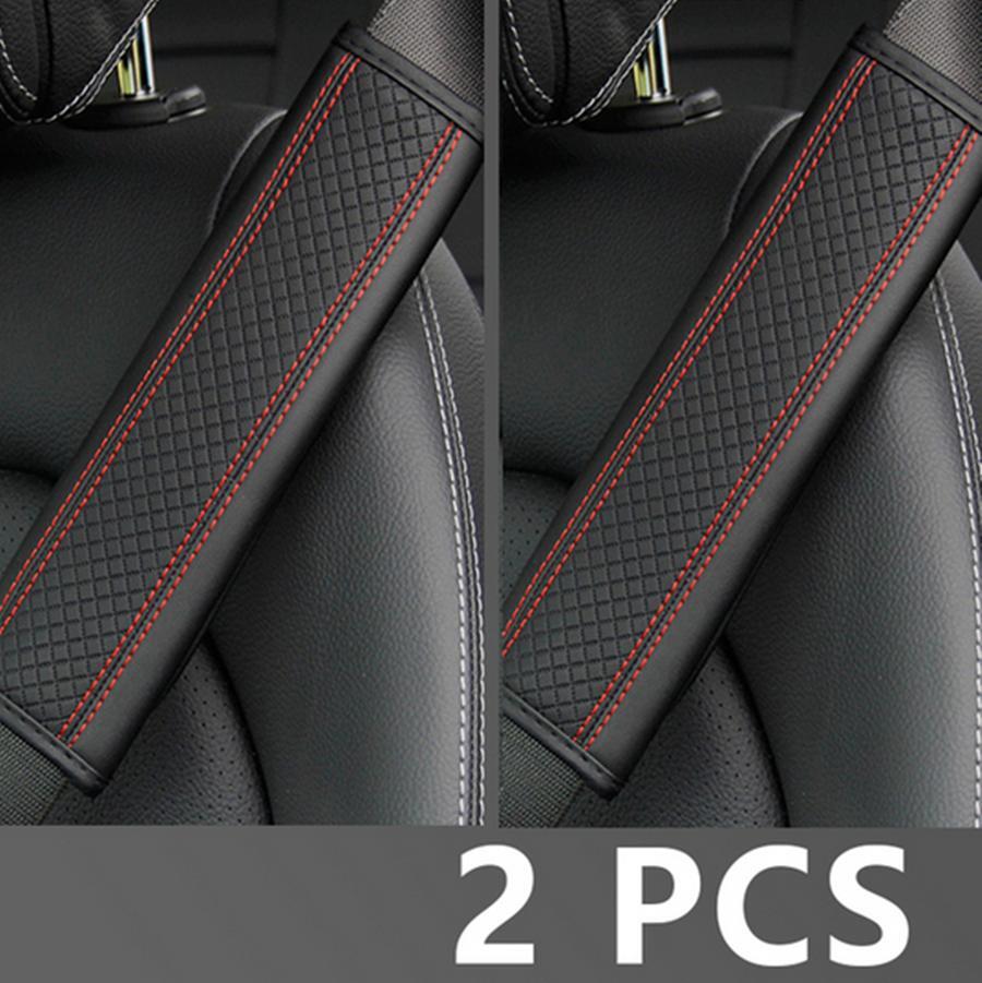 PU Leather Car Seat Belt Shoulder Pads Cover Protection Black/Red Comfortable