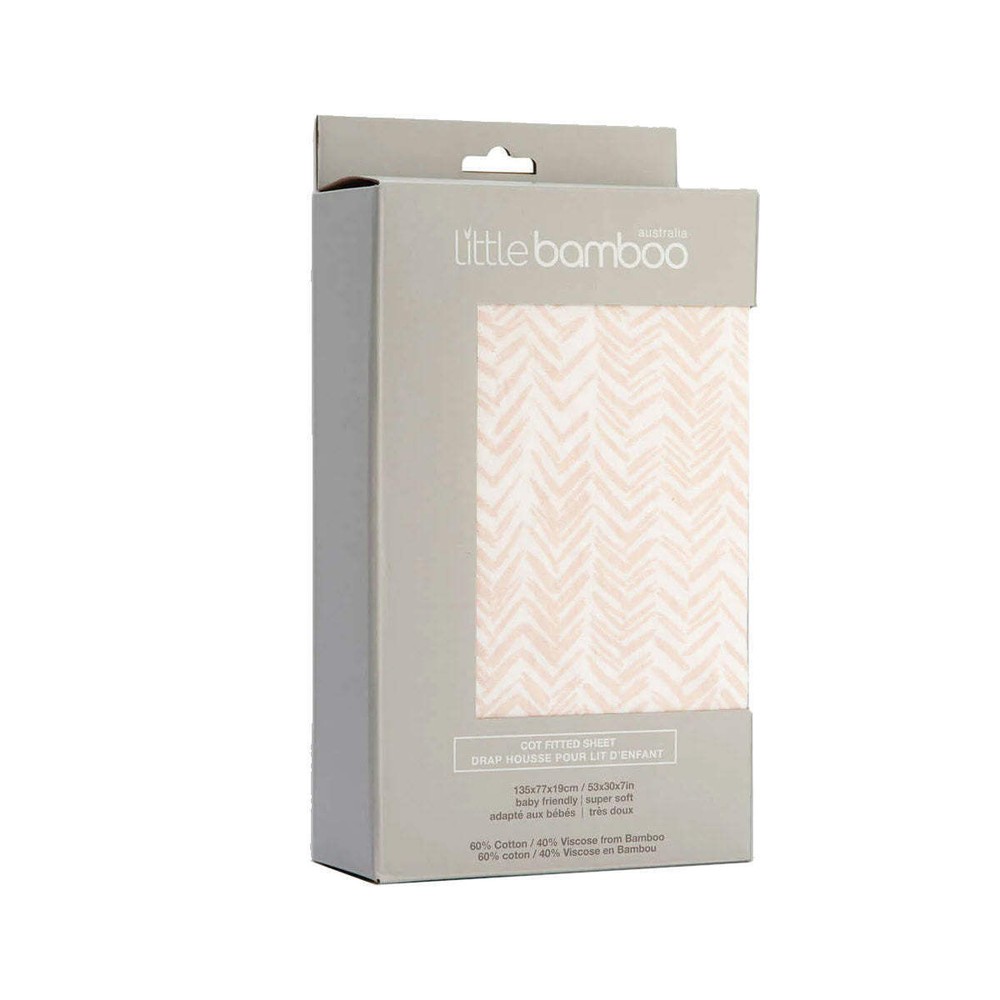 NNEDSZ Little Bamboo Jersey Fitted Sheet Cot Size Herringbone Dusty Pink