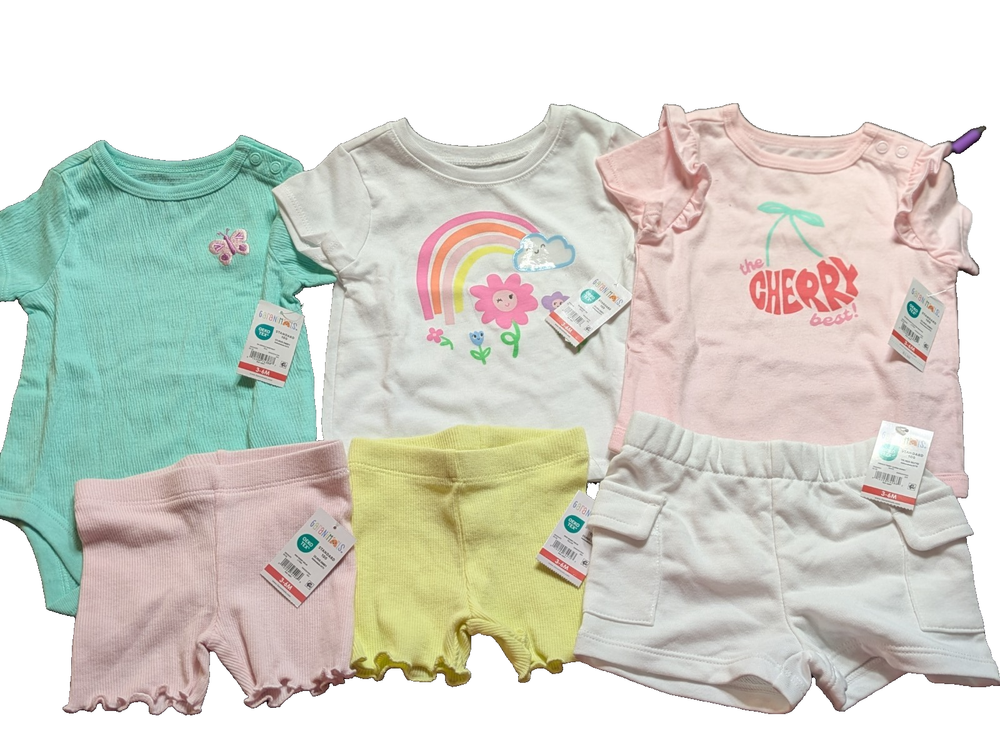 NWT Garanimals Baby Girl 6-Pc Summer Bundle Size 3-6M Bodysuits Shorts Set