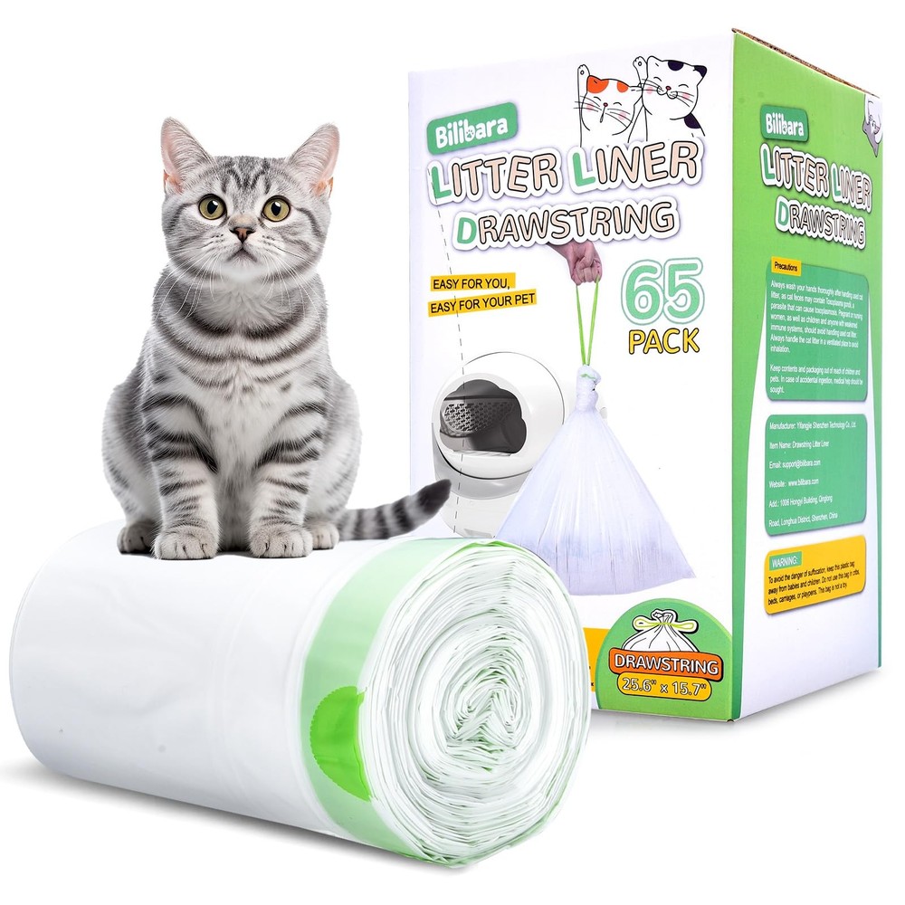 65 Count Drawstring Cat Litter Bags for Most Auto Self-Cleaning Litter Box,