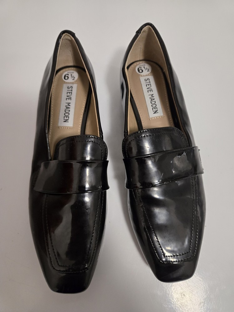 Steve Madden Black Lando Patent Leather Chunky Lug Horsebit Loafers Size 6.5