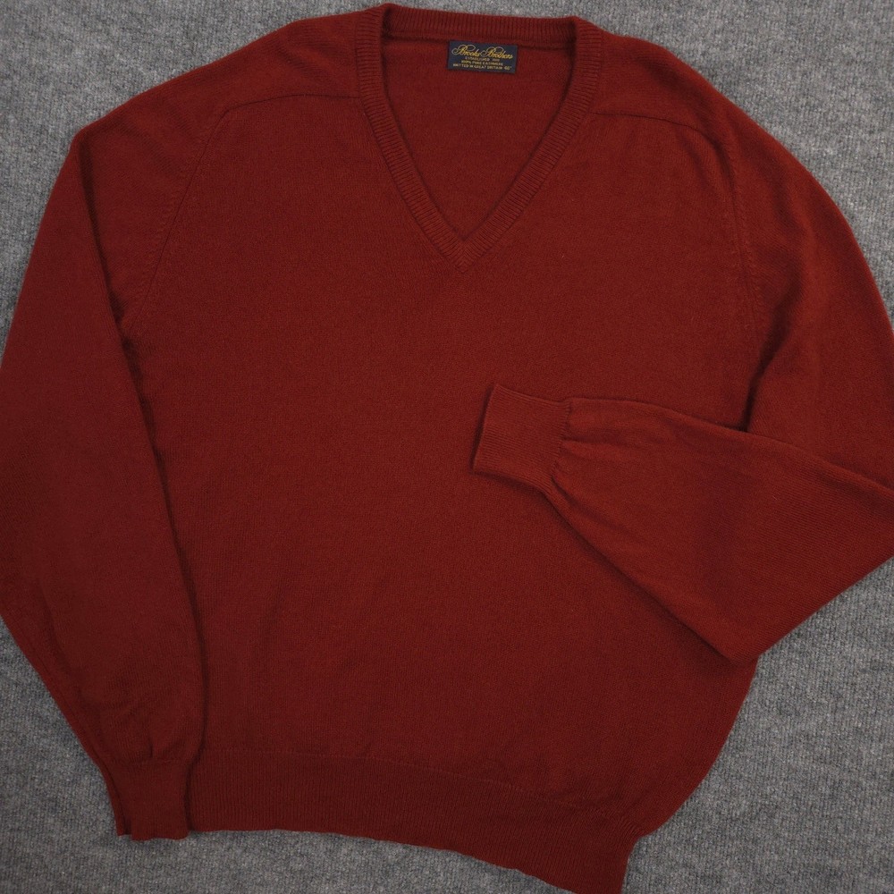 VTG Brooks Brothers Sweater Mens 54 US XXL Brick Red Cashmere Made Great Britain