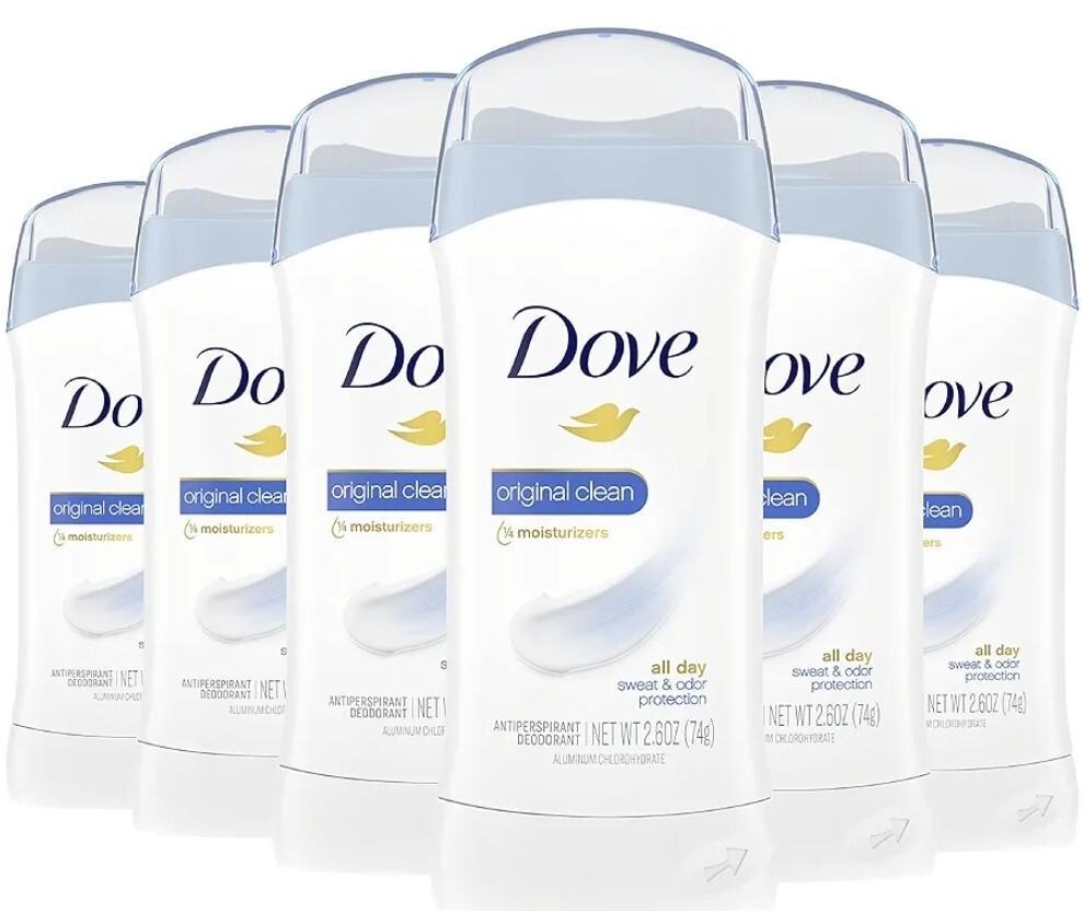 Dove Invisible Solid Deodorant Stick for Women, Original Clean 2.6 Oz, Pack of 6