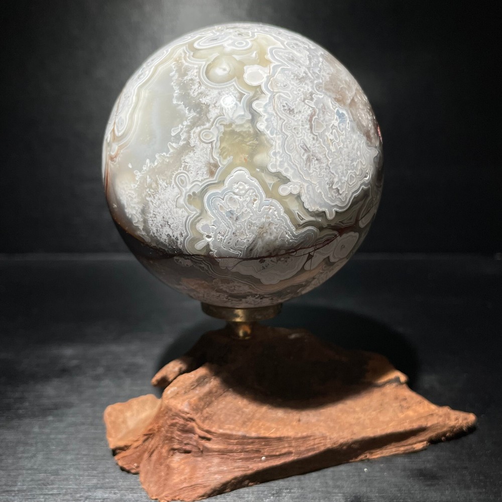 265G Natural Mexican agate Crystal Ball Reiki Healing Energy Decoration+Stand