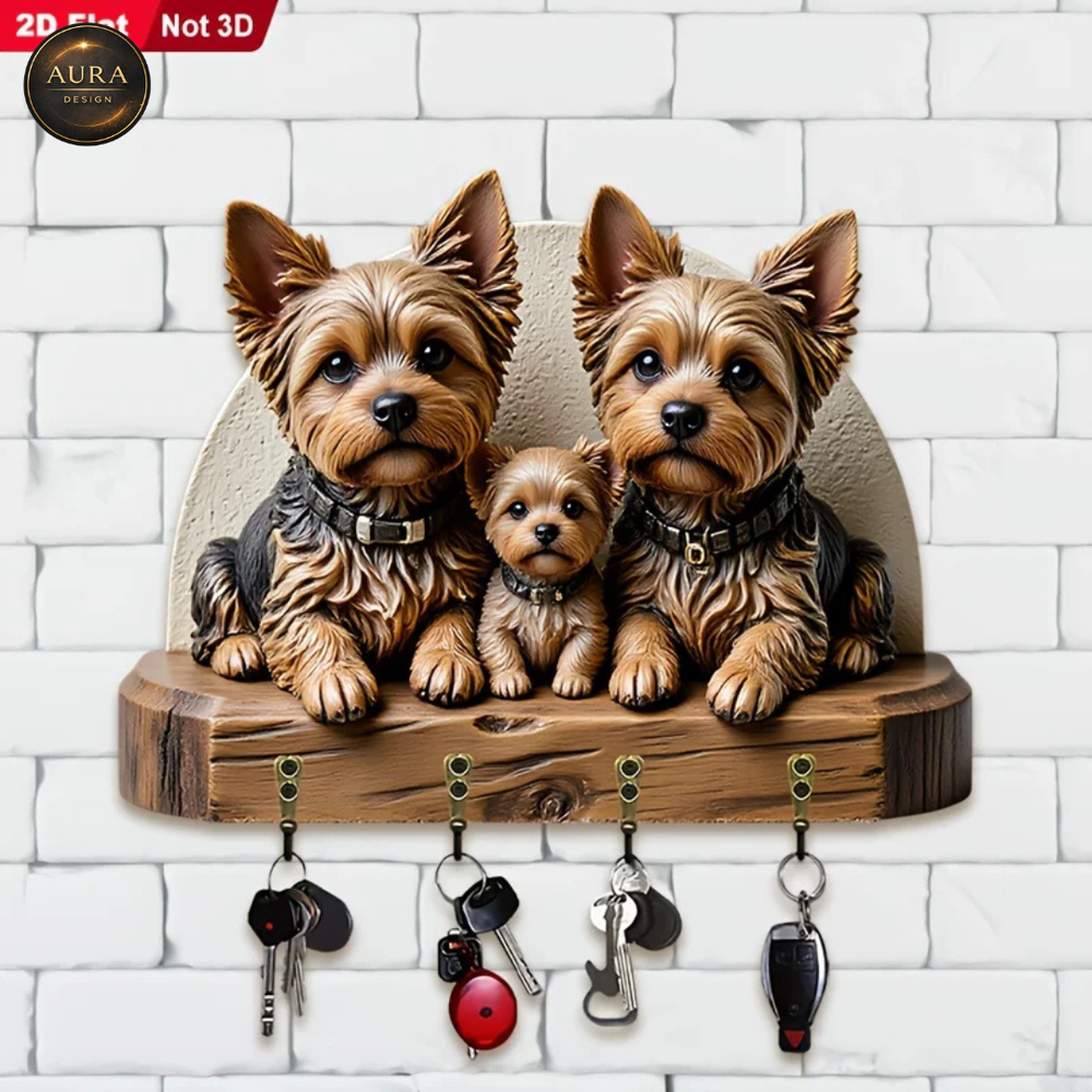 30cm Wall Key Holder – Yorkshire Terrier Organizer 2D 4 Hooks Entrance