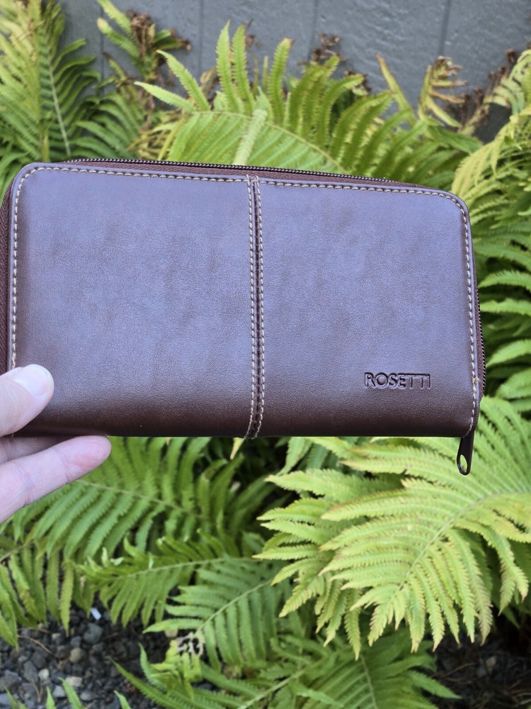 Rosetti Brown Faux Leather Multi-Compartment Coupon Organizer Zip Wallet  -image