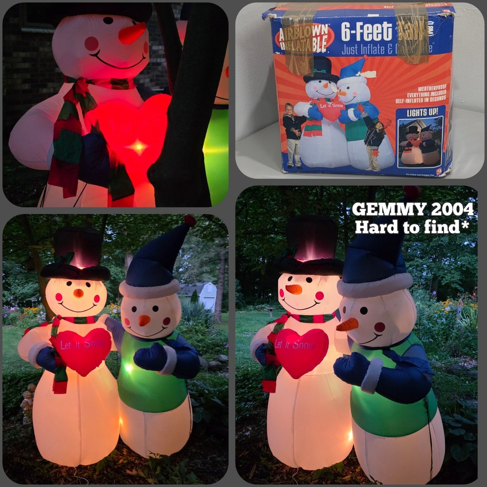 Gemmy 6 FT Blow Up Inflatable Double Lighted Snowman Christmas Yard Lawn Decor
