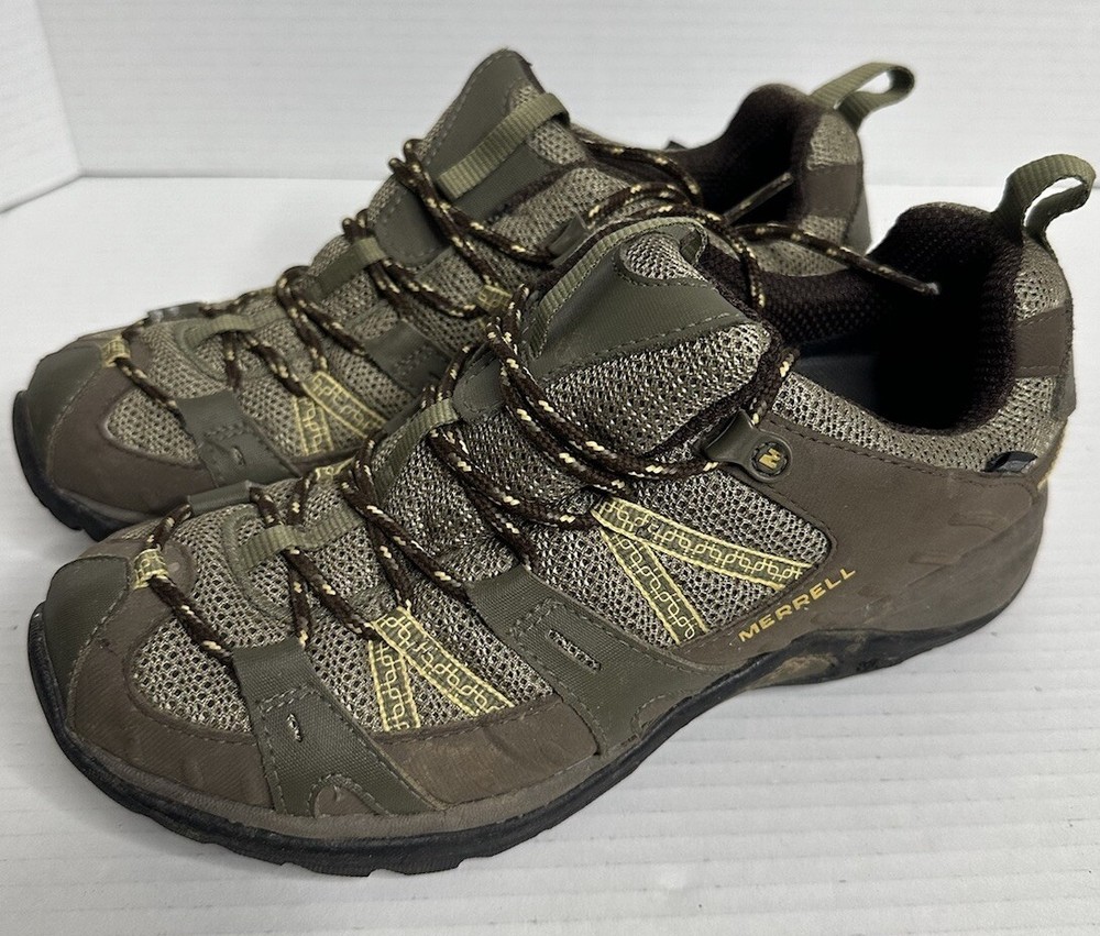 Merrell Brindle Women's Sz 8.5 Brown Green Hiking Trail Waterproof Shoes J52410
