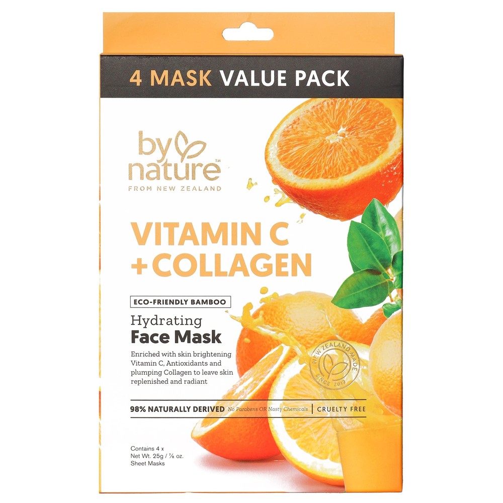 4pk Vitamin C Collagen Infused Hydrating Face Masks for Glowing Skin