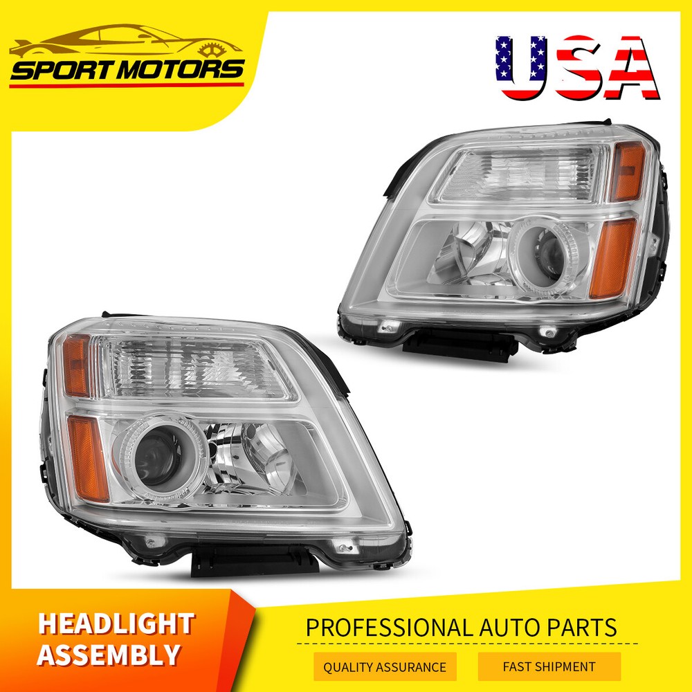 2010-2015 GMC Terrain Chrome Headlight Assembly Pair Left & Right