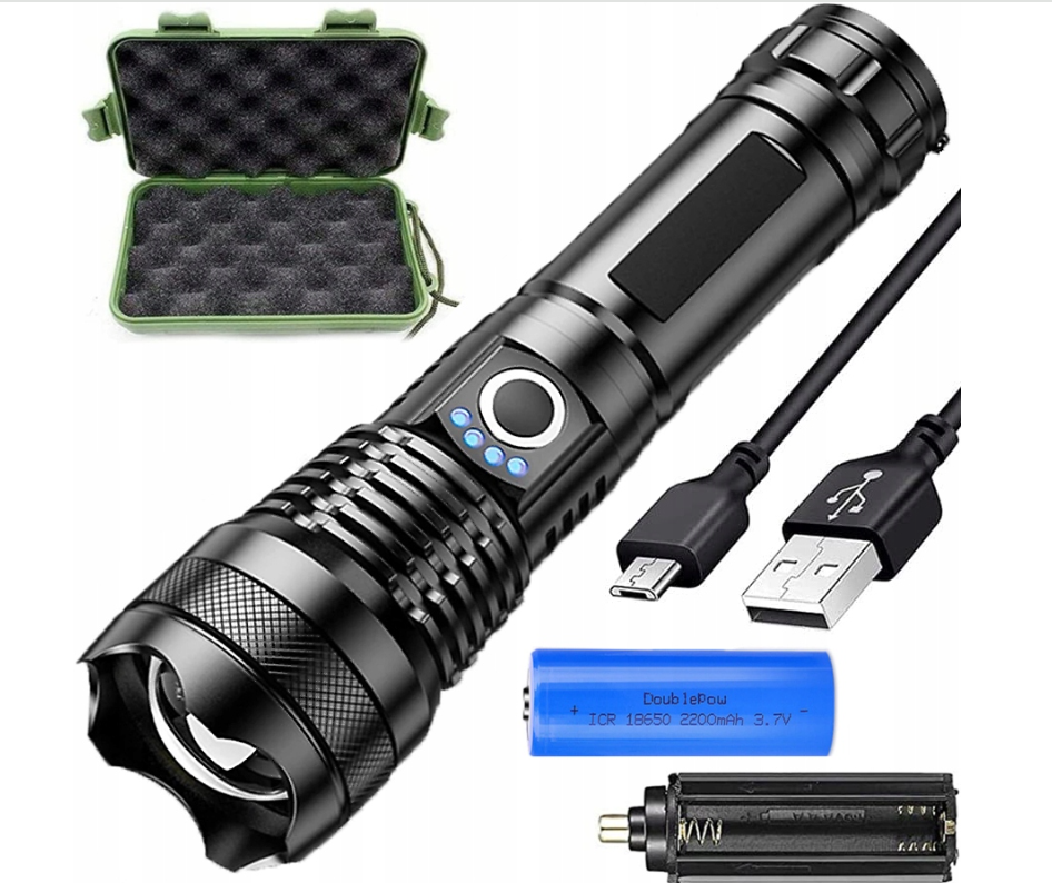 Tactical LED Flashlight XHP50 Zoomable Military Torch Light