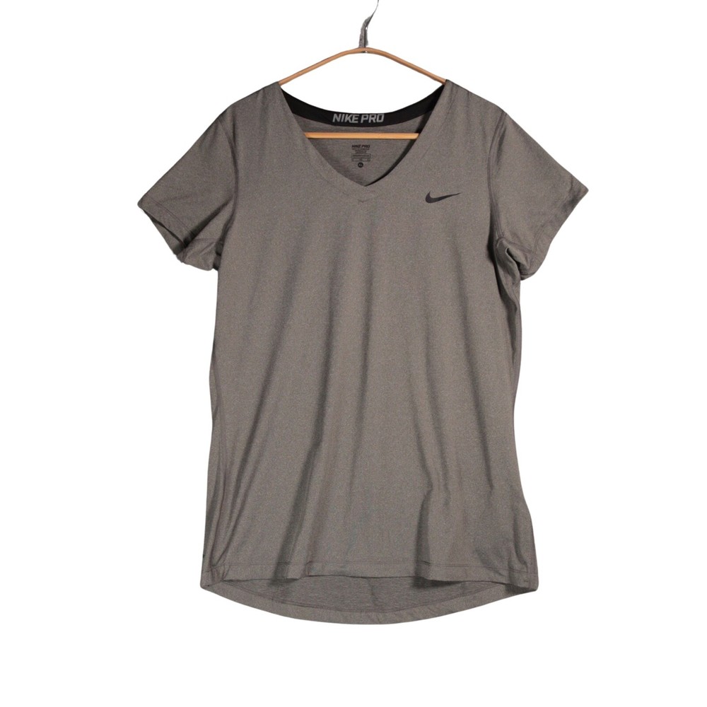 Nike Pro TShirt Womens Size XL Charcoal Grey Dri Fit V Neck Short Sleeve Gym
