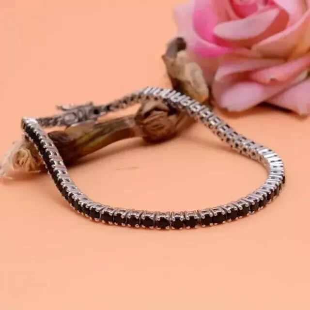 10Ct Round Lab Created Black Diamond 14k White Gold Plated Tennis Bracelet 7