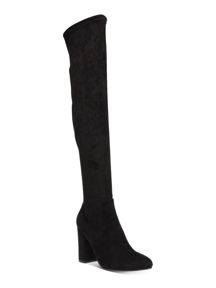 WILD PAIR Womens Black Stretch Bravy Pointed Toe Block Heel Boots 7.5 M