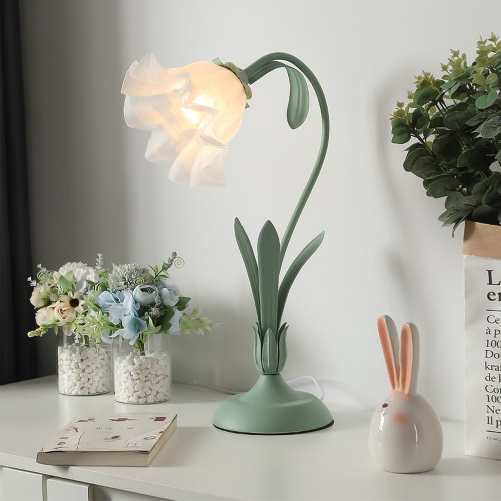 Flower Shaped Table Lamp Lily Glass Green Desk Light Atmosphere Light Home Decor
