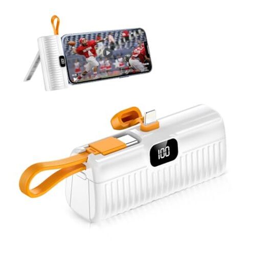 Small Portable Charger Compact Power Bank with Built in Cables&Stand for White