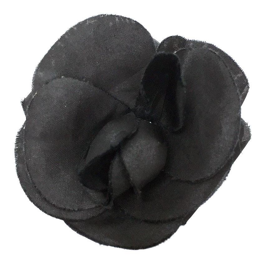 Chanel Black Fabric Camellia Corsage Brooch Usedâ„¢