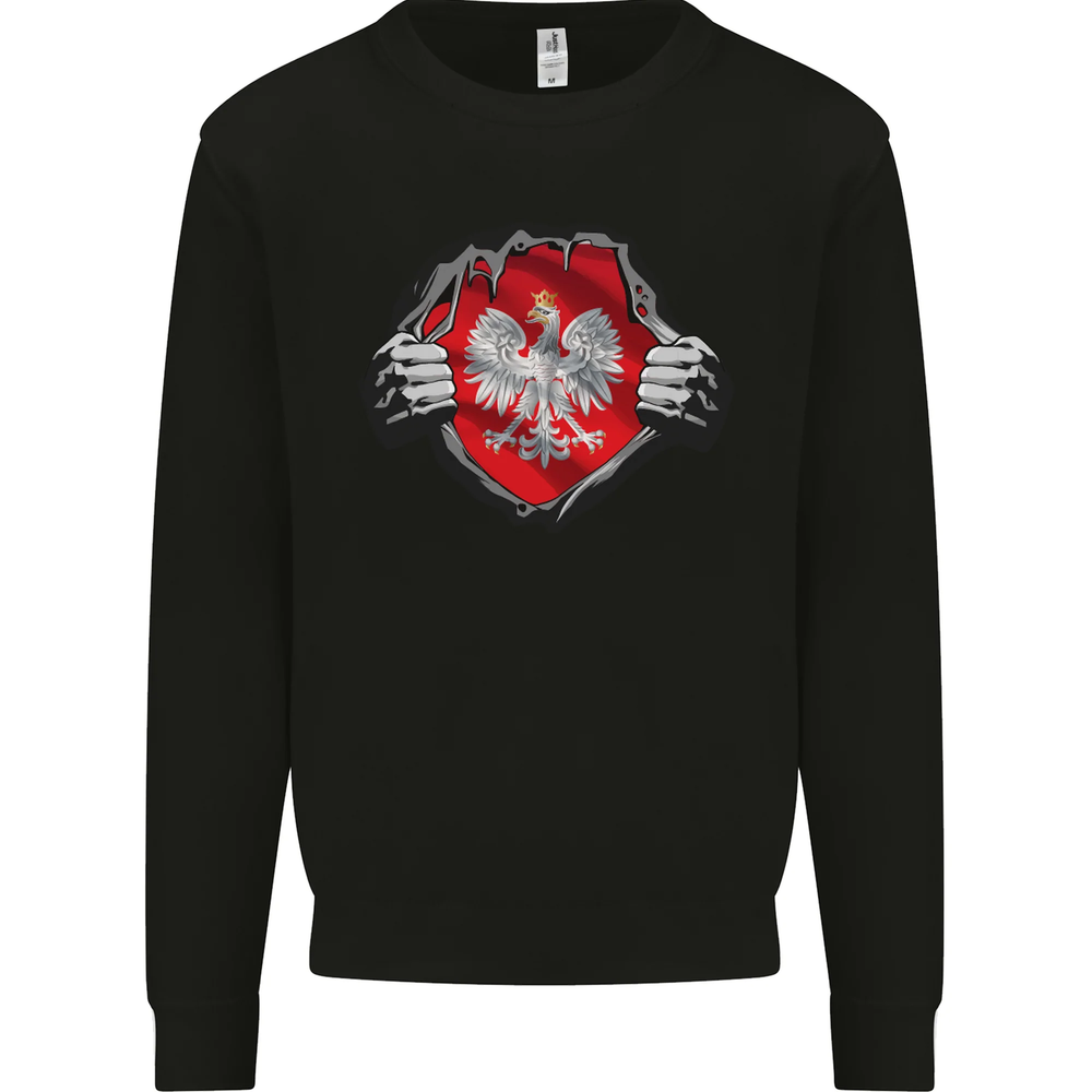 Poland Flag Gym Ripped Torn Polish Polska Mens Sweatshirt Jumper