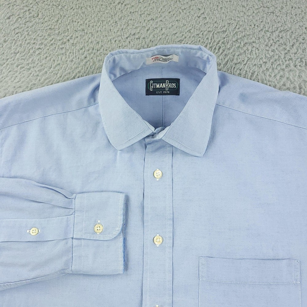 Gitman Bros Dress Shirt Mens Large Blue Oxford 100% Cotton Long Sleeve Made USA