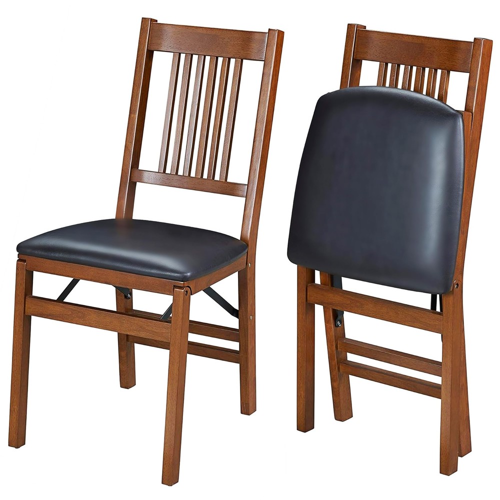 Stakmore True Mission Wooden Folding Chairs with Padded Seats Set of 2 No Assembly